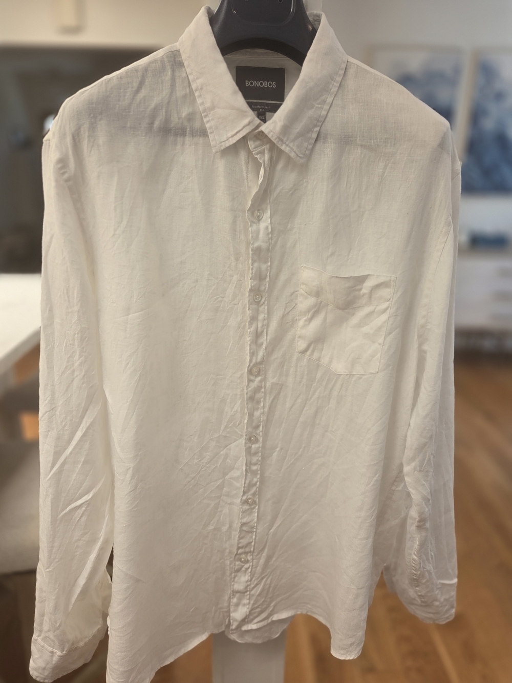 Bonobos Mens White Button-Down 100% Linen Casual Long Sleeve Shirt (XXL)